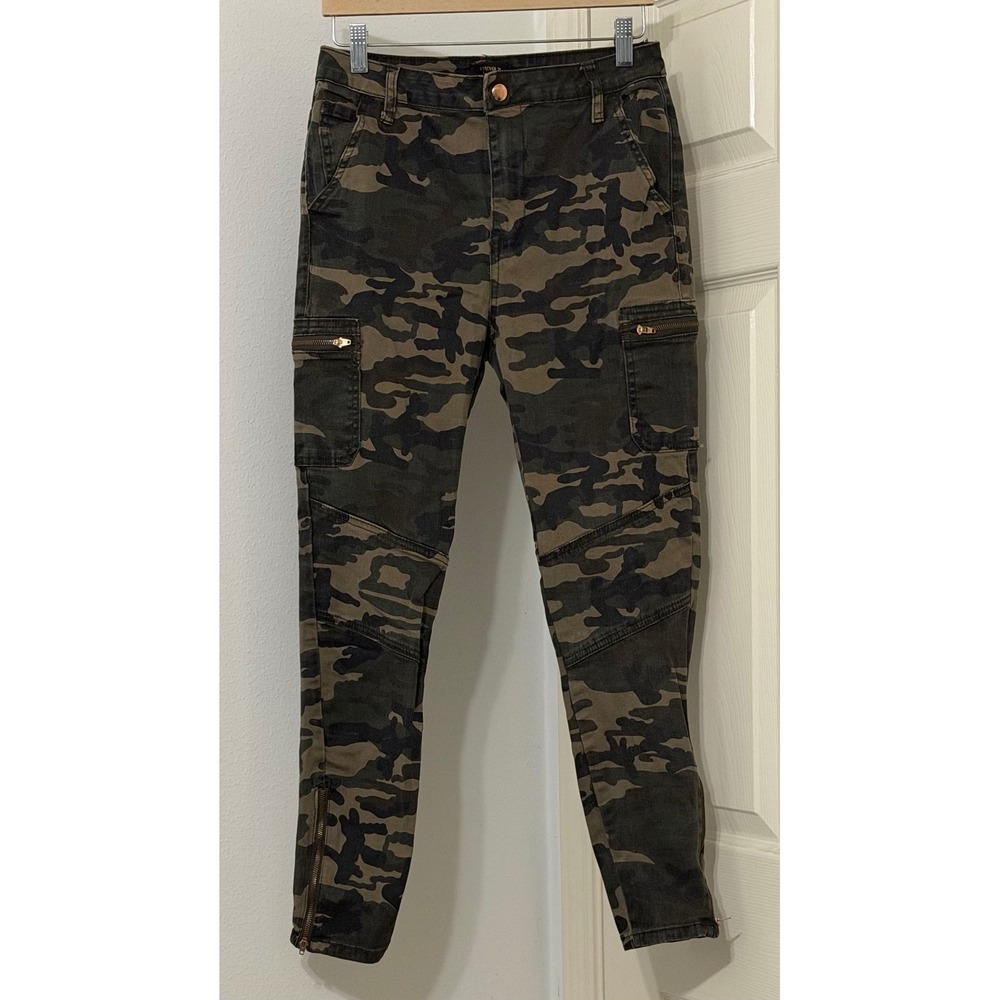 Forever 21 Camo Cargo‎ Moto Pants sz 28 Skinny Ankle Zip Rose Gold Hardware